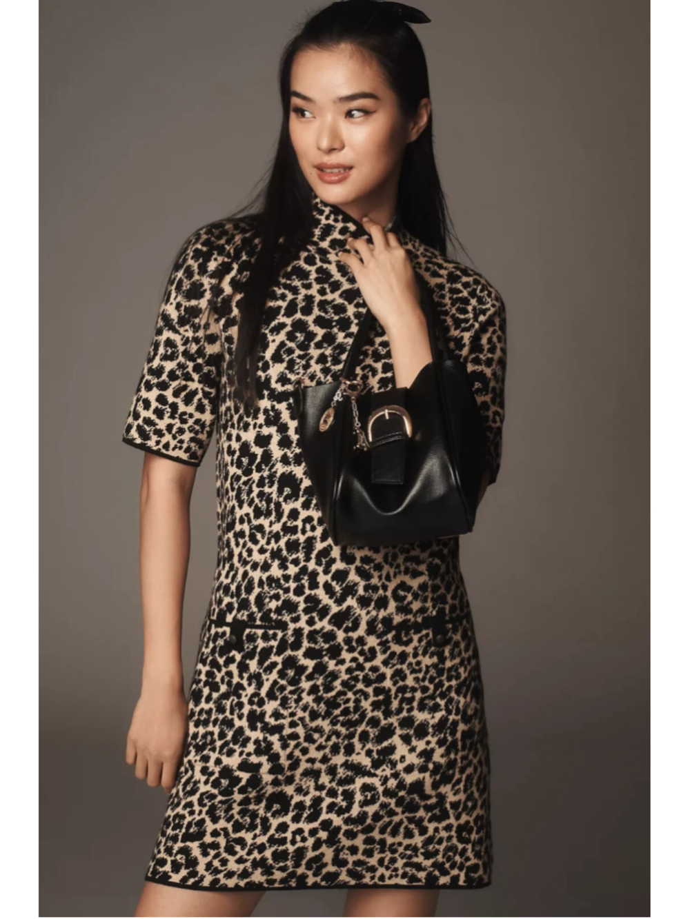 Anthropologie Maeve Mock Neck Mini Shift Dress 1X Neutral Motif